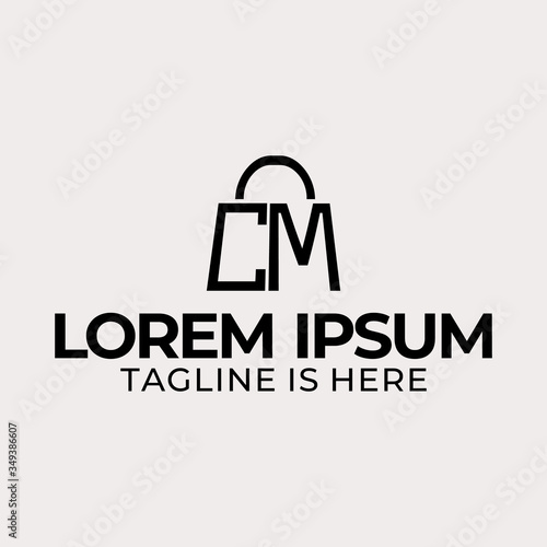 Logo design is a combination of shopping bag illustrations and cm letters.