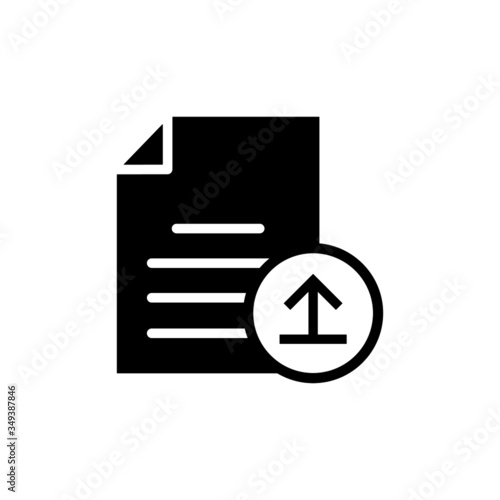 Upload documentation vector in black flat on white background, Document file internet page upload icon. Upload, document, app, art, background, business, button, computer, concept, contract, data