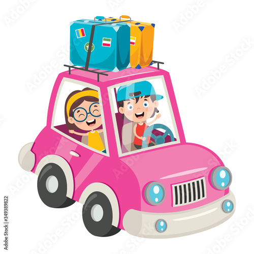 Cartoon Characters Travelling With Vehicle 