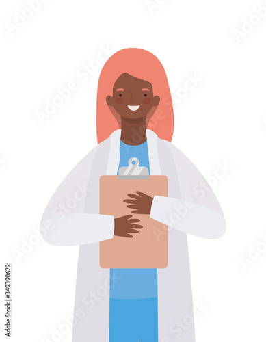 Woman doctor with uniform and medical history vector design
