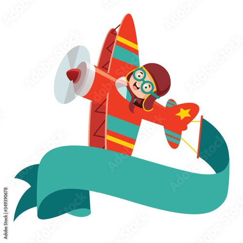 Happy Kid Flying In Airplane