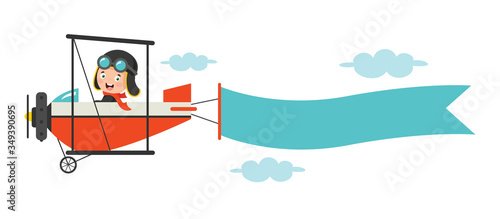 Happy Kid Flying In Airplane