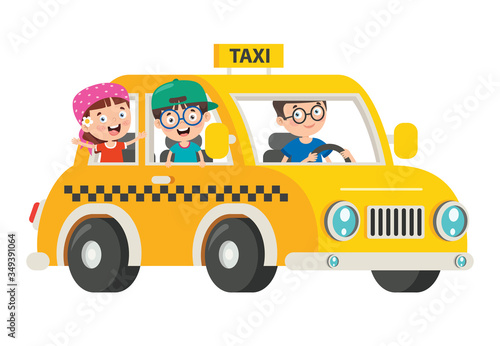 Cartoon Characters Travelling With Vehicle 