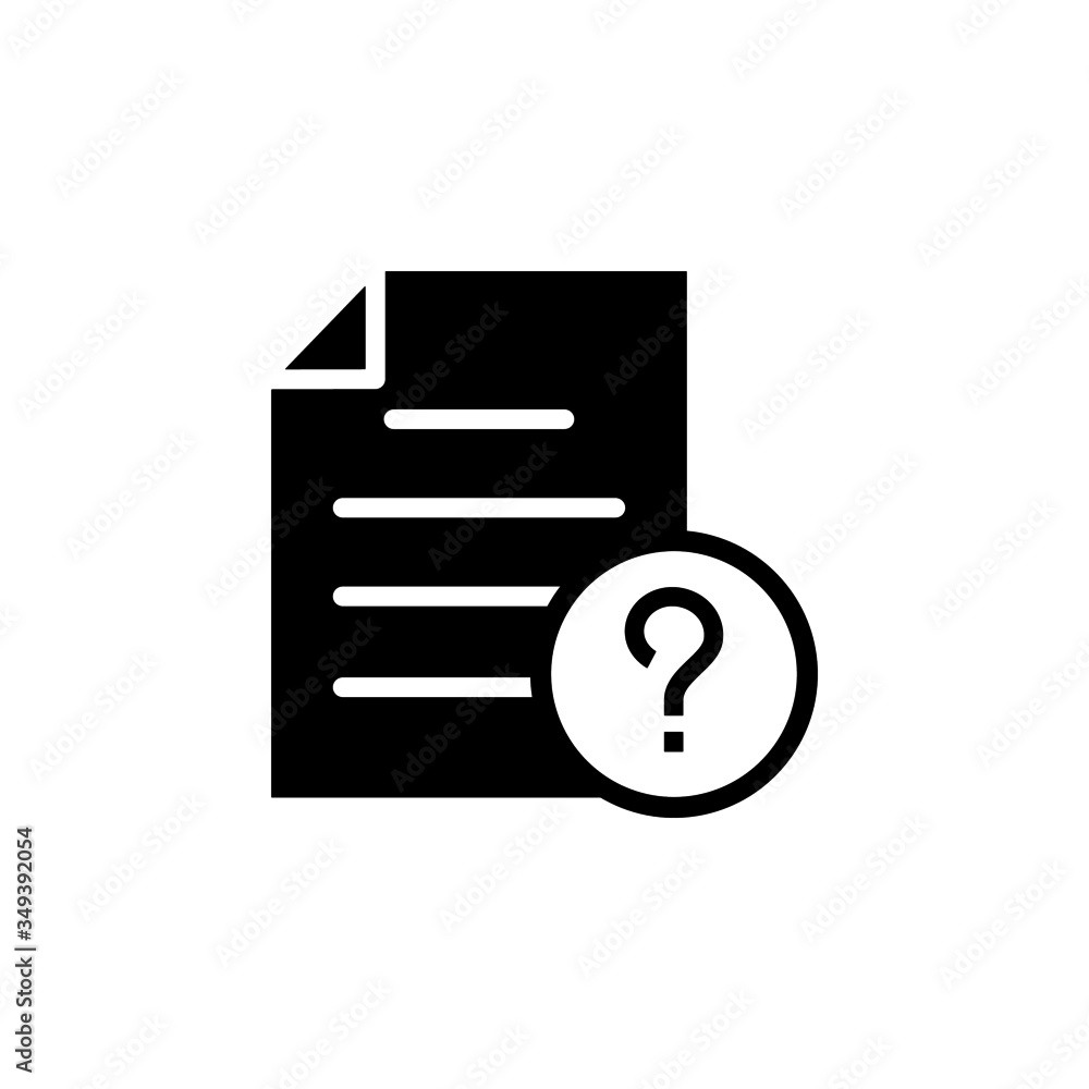 Document file page question mark icon in black flaton white background, Vector icon Document file page question mark icon in black flaton white background, Vector icon