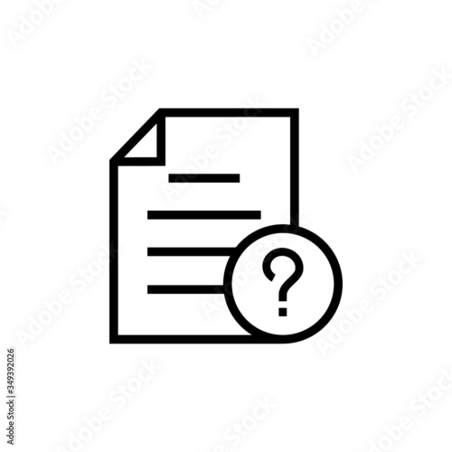 Document file page question mark icon in outline style on white background, Vector icon