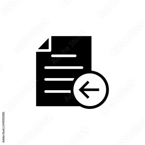 Arrow document file left page icon in black flat on white background, Vector icon