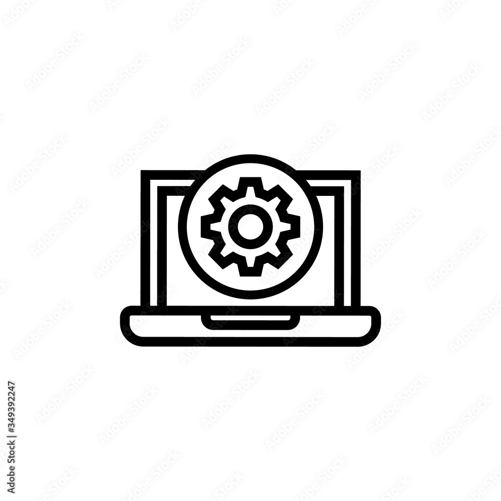 Laptop icon with settings sign icon in outline style on white background, Notebook icon and customize, setup, manage, process symbol Laptop icon with settings sign icon in outline style on white background, Notebook icon and customize, setup, manage, process symbol