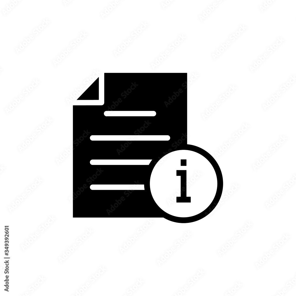 Document file info info button page icon in black flat on white background, Vector icon Document file info info button page icon in black flat on white background, Vector icon
