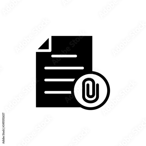 Attachment document file page paper clip icon in black flat on white background, Vector icon