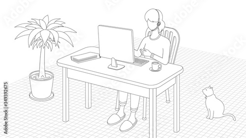Illustration with telecommuting concept
