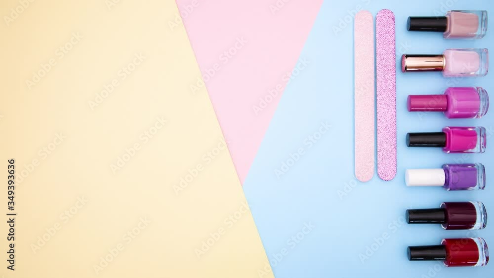 Nail polish and nail files moving on right side - Stop motion Nail polish and nail files moving on right side - Stop motion
