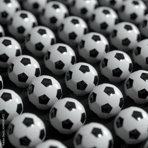 Repeating sports ball pattern with black background  3d rendering.