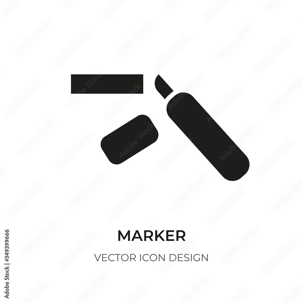 Marker pen cap black icon closeup. Design element office, school stationery. Template logo felt-tip, highlighter for mark important message, underline text task . Isolated on white vector illustration Marker pen cap black icon closeup. Design element office, school stationery. Template logo felt-tip, highlighter for mark important message, underline text task . Isolated on white vector illustration