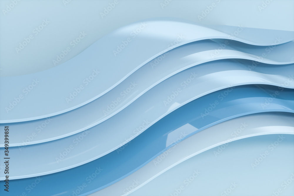 Fototapeta premium Blue curve surface, bright business background, 3d rendering.