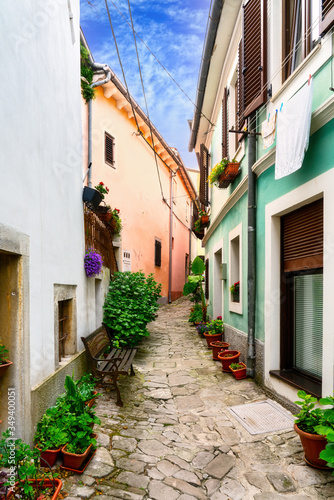 A narrow street in Buzet, Croatia