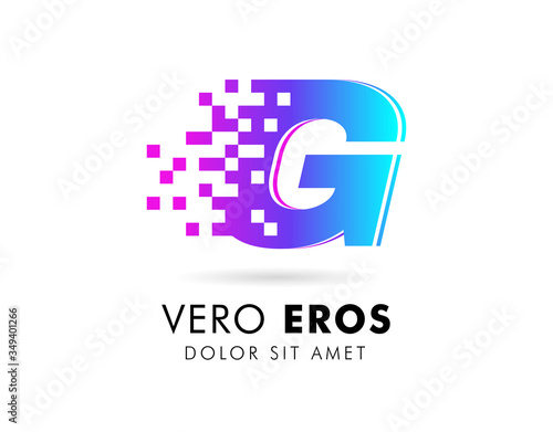 Letter G logo design template. Letter G logo in pixel motion style with gradient color.