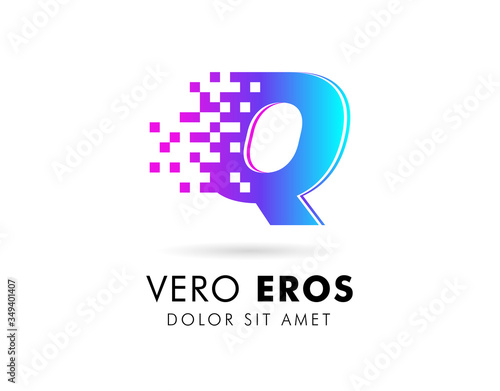 Letter Q logo design template. Letter Q logo in pixel motion style with gradient color.