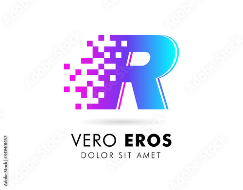 Letter R logo design template. Letter R logo in pixel motion style with gradient color.