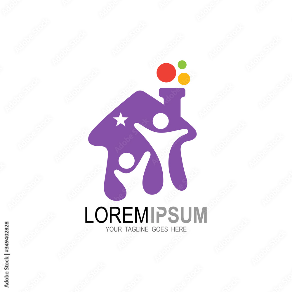 Building logo with people family ,fun icons, Creative home icon Building logo with people family ,fun icons, Creative home icon