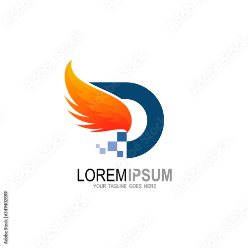 Logo letter d using a bird's head, D letter logo technology