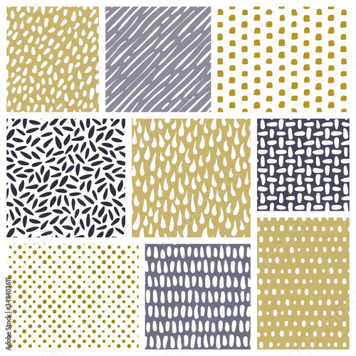 Set of abstract hand drawn textures, vector seamless patterns