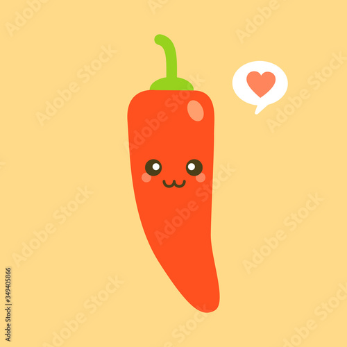 Cute chili pepper character with face. Kawaii doodle chili pepper isolated on color  background. Stock vector illustration.