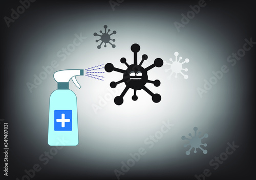 Vector illustration of coronavirus sterilization with disinfection spray