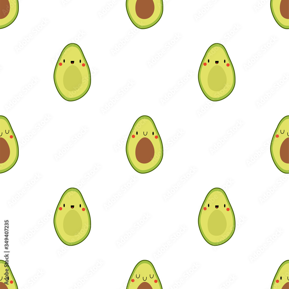 Kawaii Cartoon Avocado. Colored Patterns Kawaii Cartoon Avocado. Colored Patterns