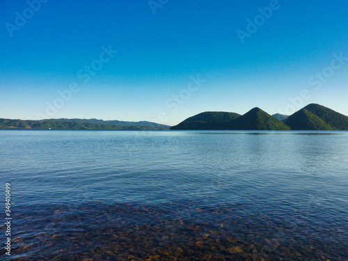 湖, 洞爺湖, 空, 海, 風景, 青, 山, 自然, 雲, 海, 山, 美しい, 景色