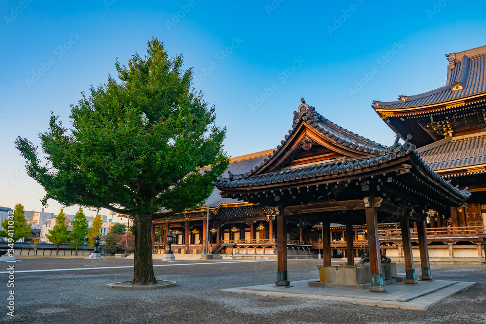 Japan. Kyoto. Higashi-Honganji Temple. Temple in Kyoto against the blue sky. Buddhist temple in Kyoto. Travel to East Asia. Architecture Of Japan. Religion. Sights Of Japan.