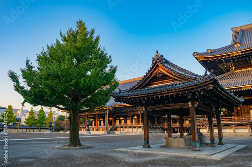 Japan. Kyoto. Higashi-Honganji Temple. Temple in Kyoto against the blue sky. Buddhist temple in Kyoto. Travel to East Asia. Architecture Of Japan. Religion. Sights Of Japan.