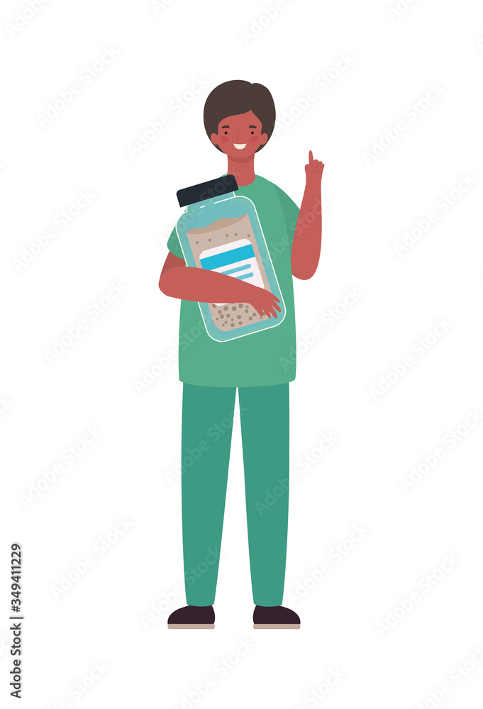 Man doctor with uniform and medicine jar vector design