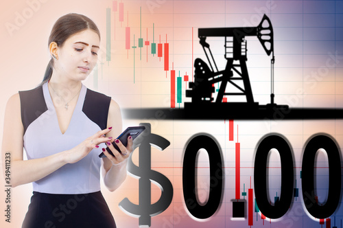 The girl looks at the stock...