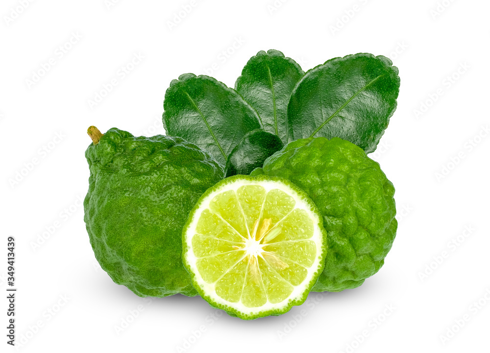 bergamot fruit or kaffir with leaf isolated on white background bergamot fruit or kaffir with leaf isolated on white background