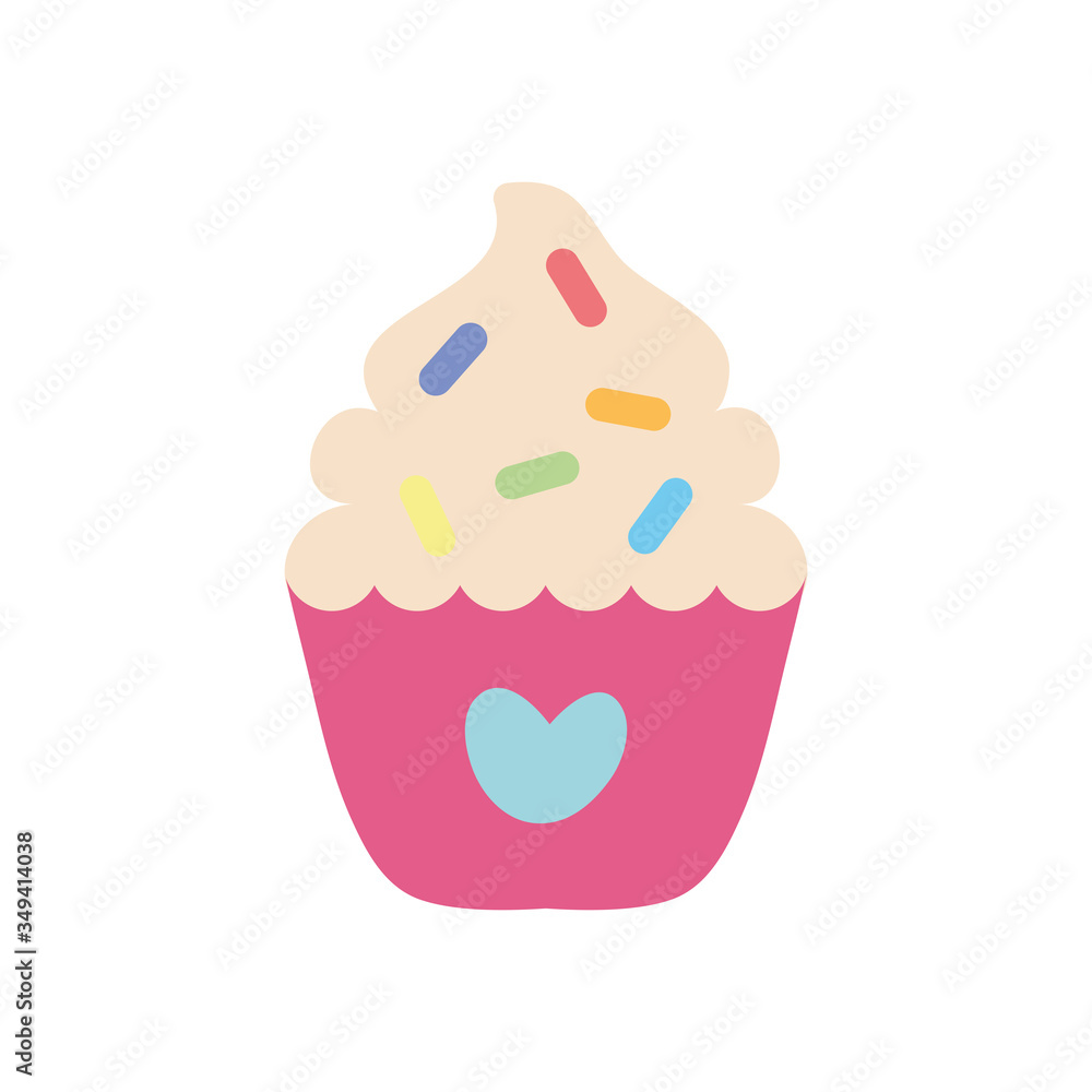 sweet cupcake with heart icon, flat style sweet cupcake with heart icon, flat style