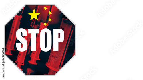 STOP sign, Chinese flag, an...