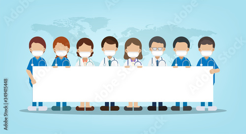 Medical staffs with blank board