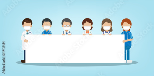 Medical staffs with blank board