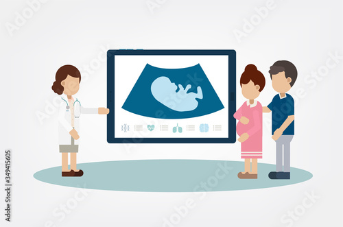 Gynecologist with pregnant woman flat design vector illustration