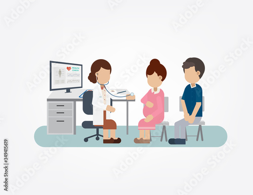 Health check concept with doctor and pregnant woman flat design vector illustration