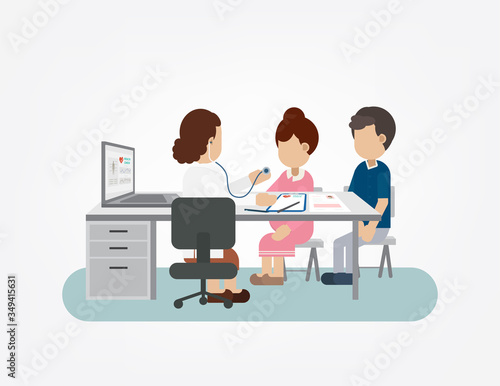 Health check concept with doctor and pregnant woman flat design vector illustration