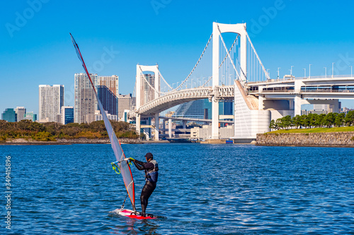 Japan. Windsurfer near Odai...
