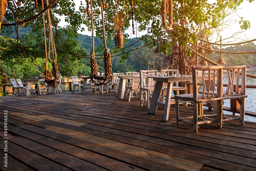 exotic jungle restaurant on the paradise island of Ko Pha Ngan in