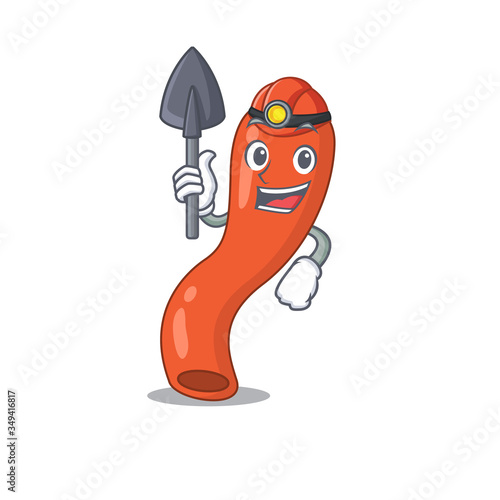 A cartoon picture of appendix miner with tool and helmet