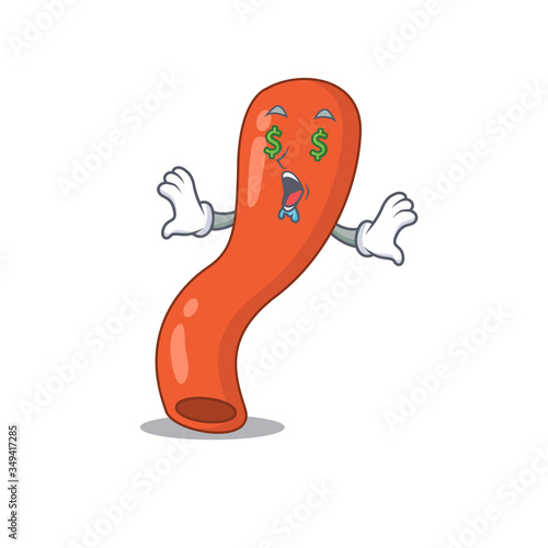 wealthy cartoon character concept of appendix with money eyes