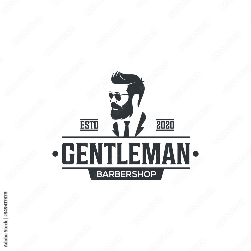 Barbershop logo design, man with beard vector illustration	