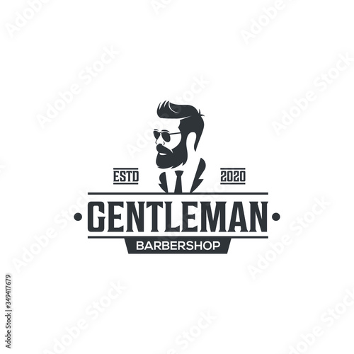 Barbershop logo design, man with beard vector illustration	