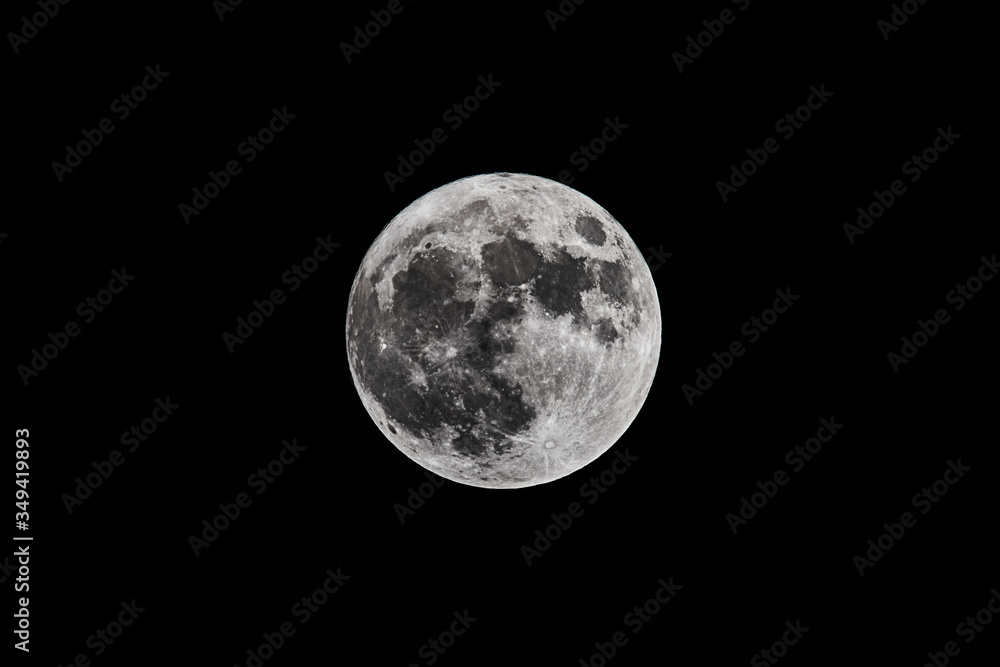 Obraz premium Full Moon Close Up on Black Sky, Minimal Night Background