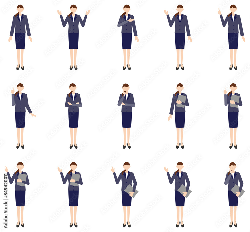Vector image set of business women in office uniform