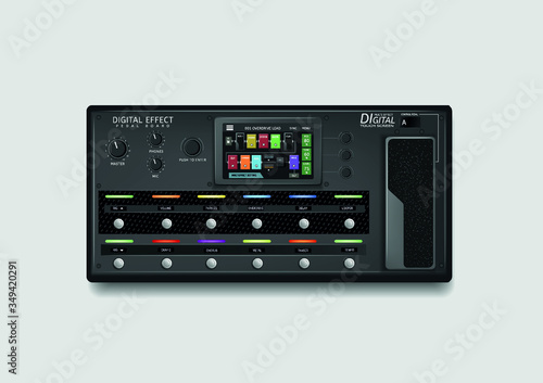 Realistic Pedal board Multi effect guitar vector design isolated background.